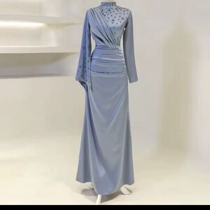 Blue Satin Gown Dress